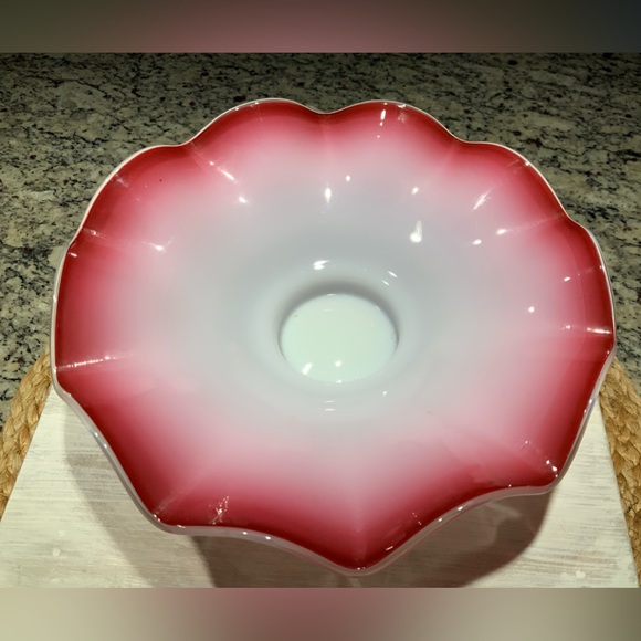 Victorian Glass Cranberry Ruffled Brides Bowl Cased White opaque - Picture 1 of 5